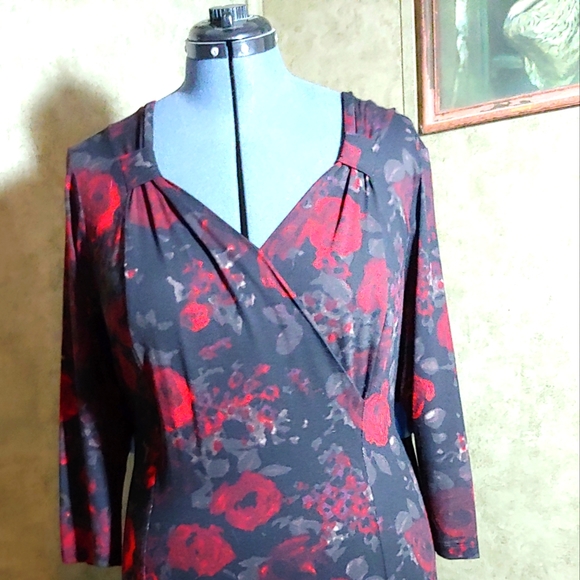 Talbot's Rose Print Dress, Sweetheart Neckline - Picture 1 of 5